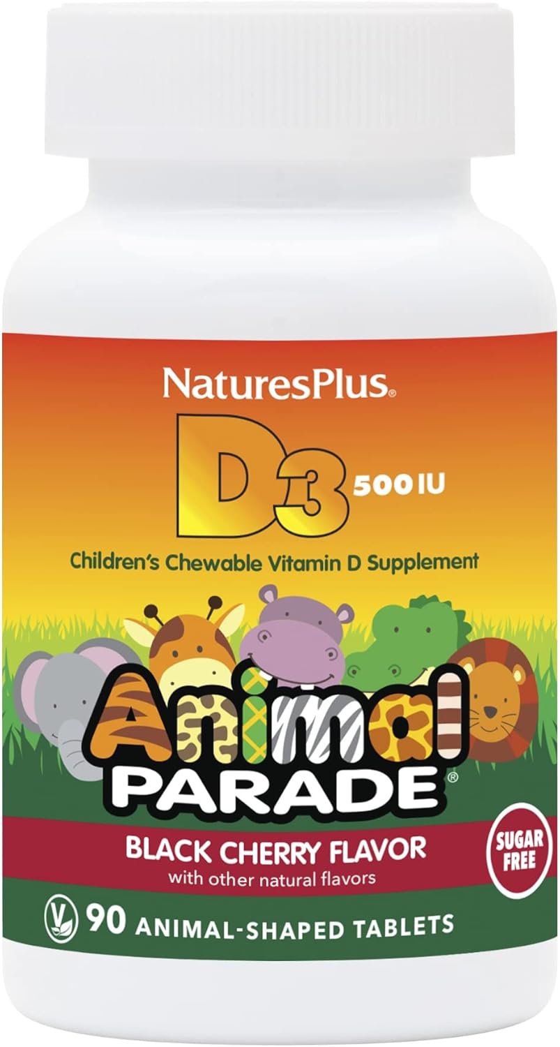 Sugar-Free Children's Vitamin D3-500 IU Chewable Tablets - Black Cherry Flavor - Bone & Immune Support - 90 Servings