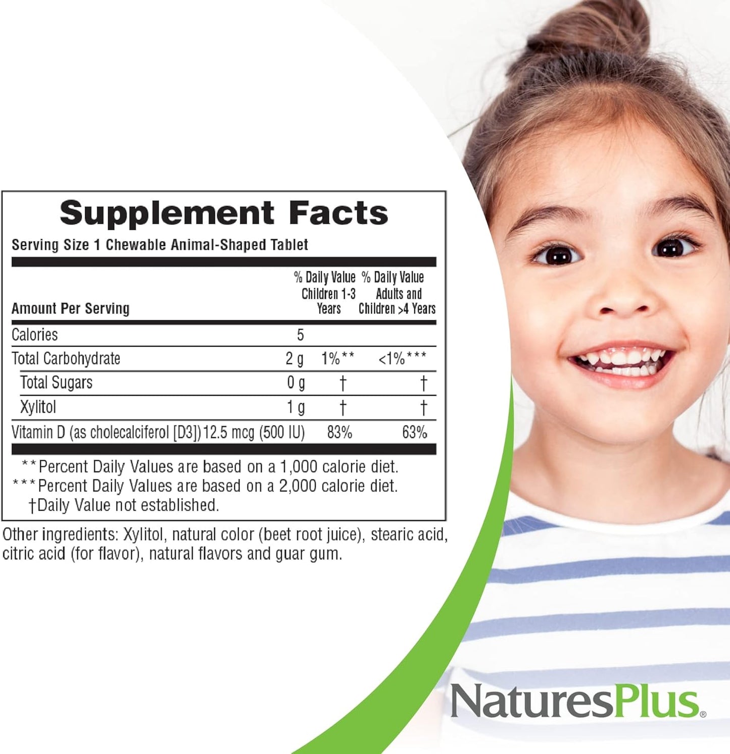Sugar-Free Children's Vitamin D3-500 IU Chewable Tablets - Black Cherry Flavor - Bone & Immune Support - 90 Servings