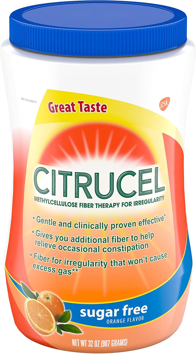 Sugar Free Citrucel Fiber Powder: Orange Flavor, 32 Ounces - Relieve Occasional Constipation with Methylcellulose Fiber