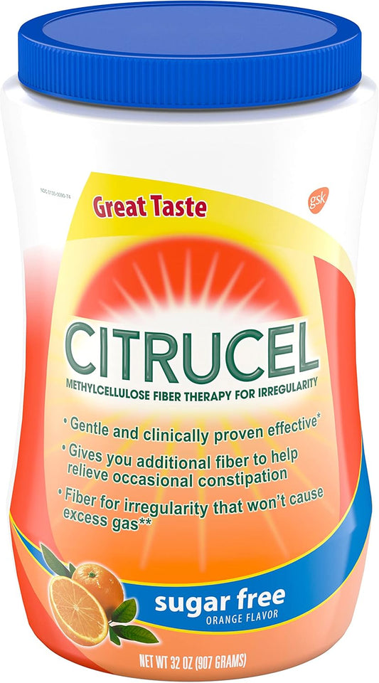 Sugar Free Citrucel Fiber Powder: Orange Flavor, 32 Ounces - Relieve Occasional Constipation with Methylcellulose Fiber