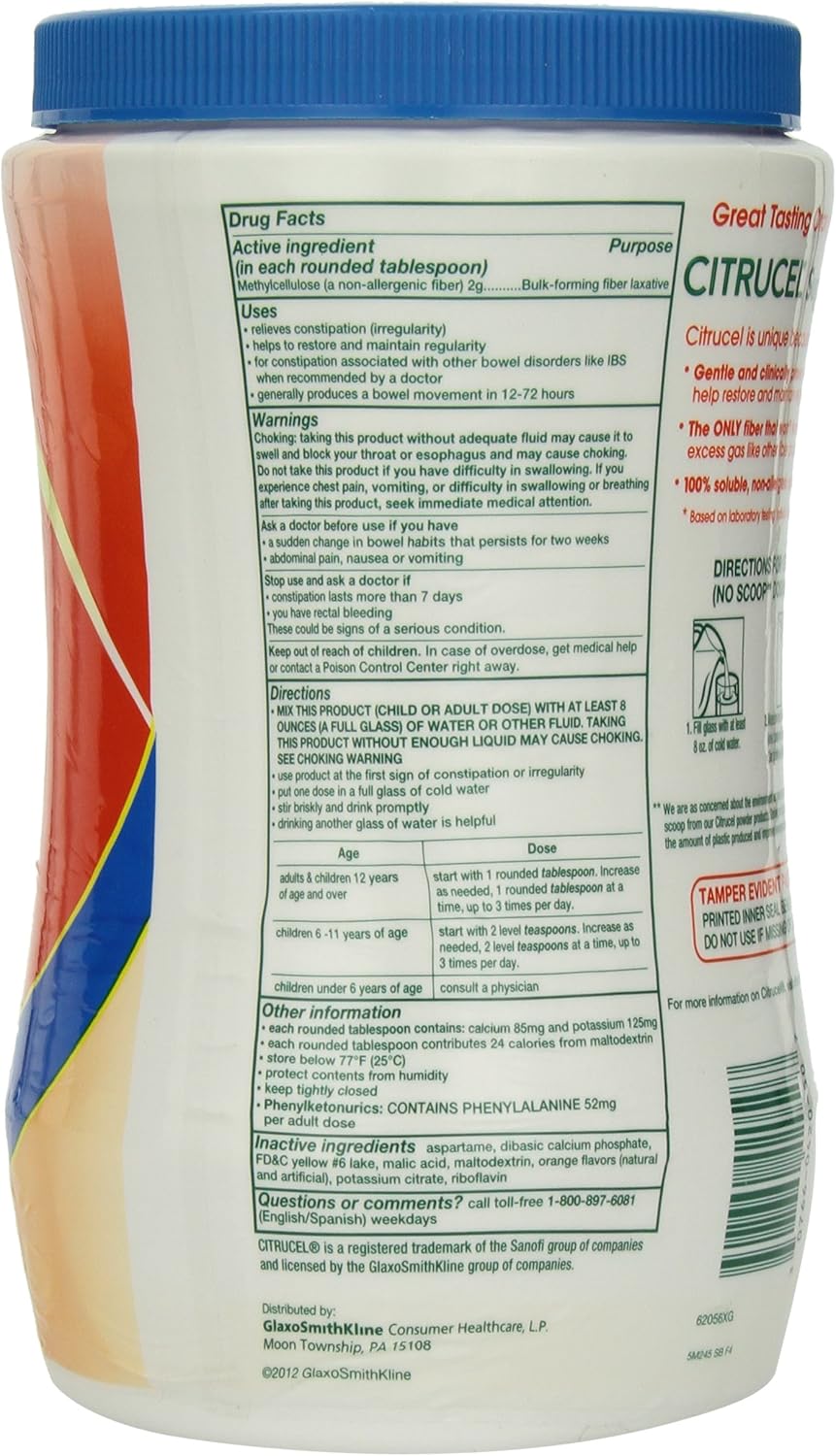 Sugar-Free Citrucel Orange Fiber Therapy Powder - 32 oz (907g)