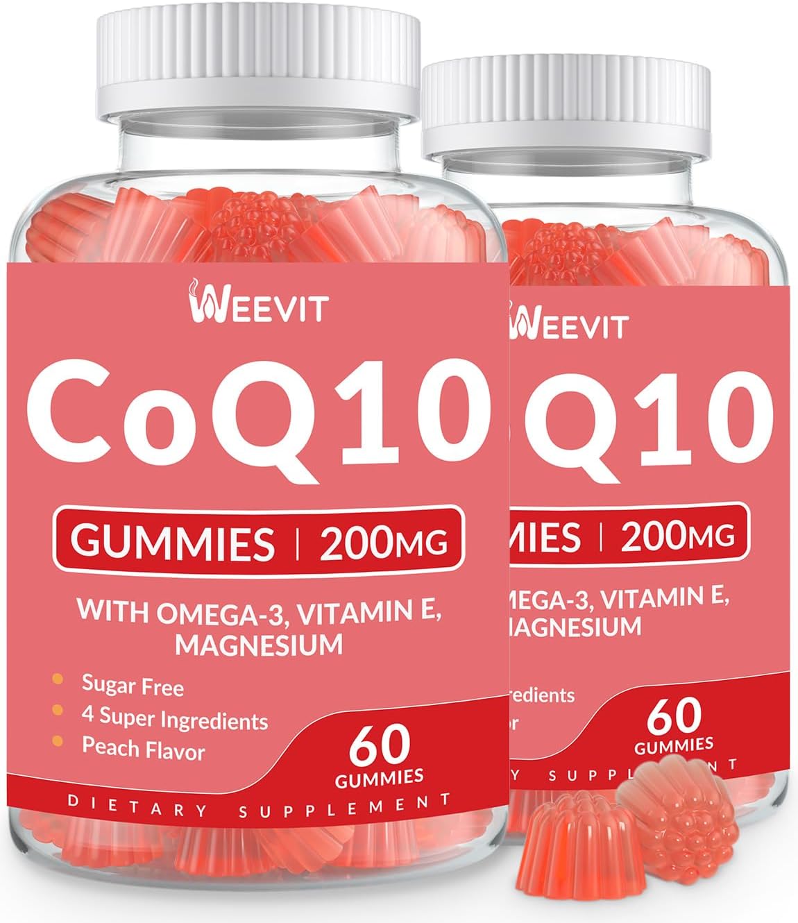 Sugar-Free CoQ10 Gummies 200 MG - Adult Coenzyme Q10 (Ubiquinone) Supplement with Omega-3, Vitamin E & Magnesium for Energy, Brain, and Antioxidant Support