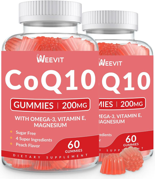 Sugar-Free CoQ10 Gummies 200 MG - Adult Coenzyme Q10 (Ubiquinone) Supplement with Omega-3, Vitamin E & Magnesium for Energy, Brain, and Antioxidant Support
