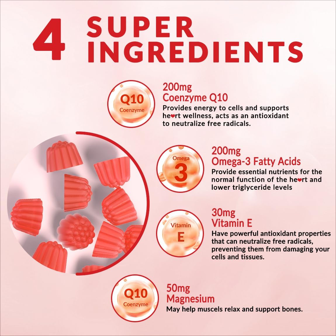 Sugar-Free CoQ10 Gummies 200 MG - Adult Coenzyme Q10 (Ubiquinone) Supplement with Omega-3, Vitamin E & Magnesium for Energy, Brain, and Antioxidant Support