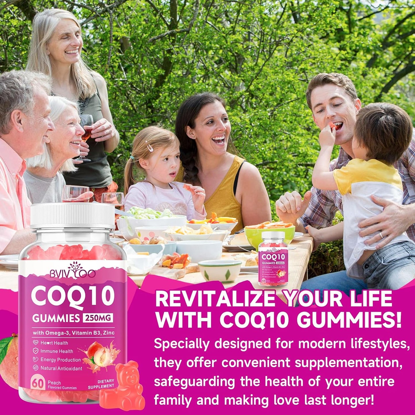 Sugar-Free CoQ10 Gummies 250mg with Omega-3, Vitamin B3, Zinc, and Magnesium - Heart Health and Antioxidant Support - 60 Count