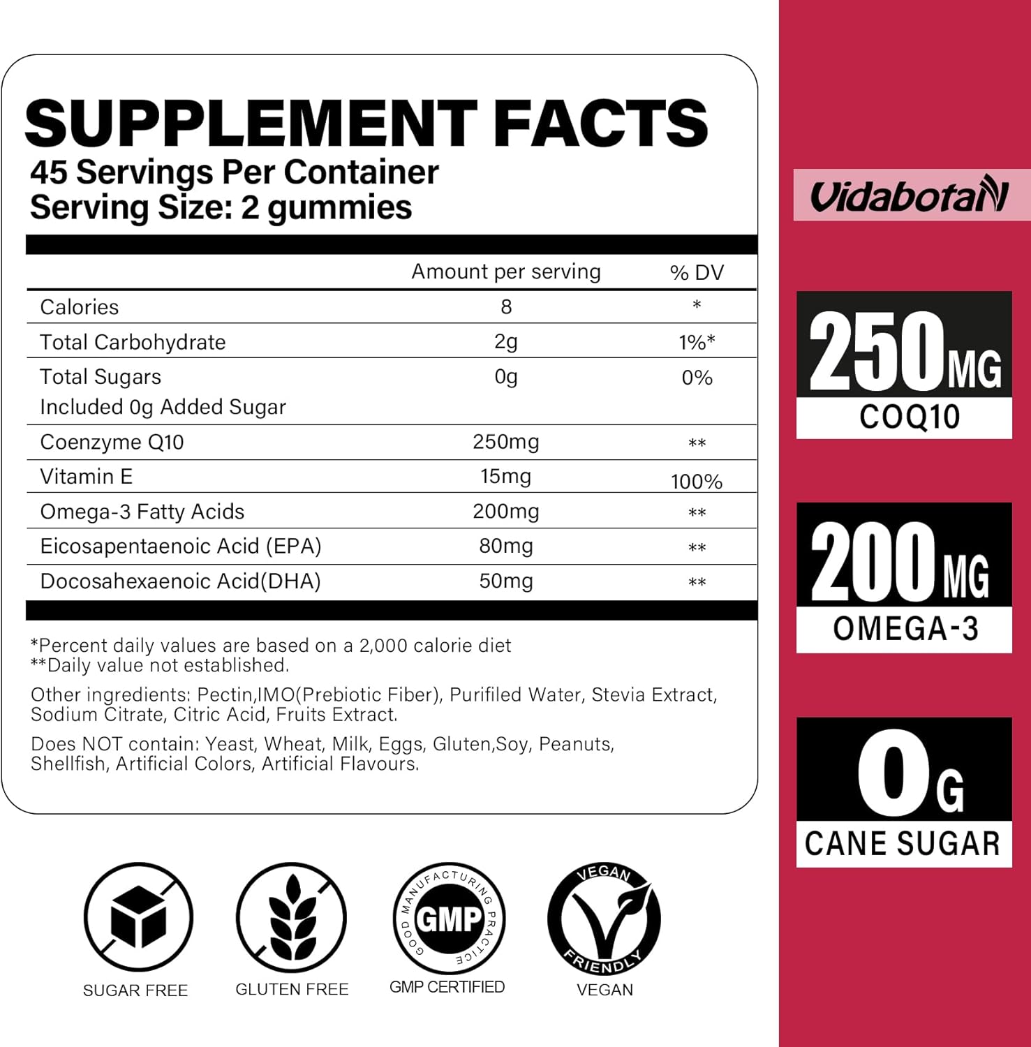Sugar Free CoQ10 Gummies 250mg with Vitamin E & Omega-3 - Vegan, Orange Flavor - Heart & Energy Support - 90 Chewable Gummies