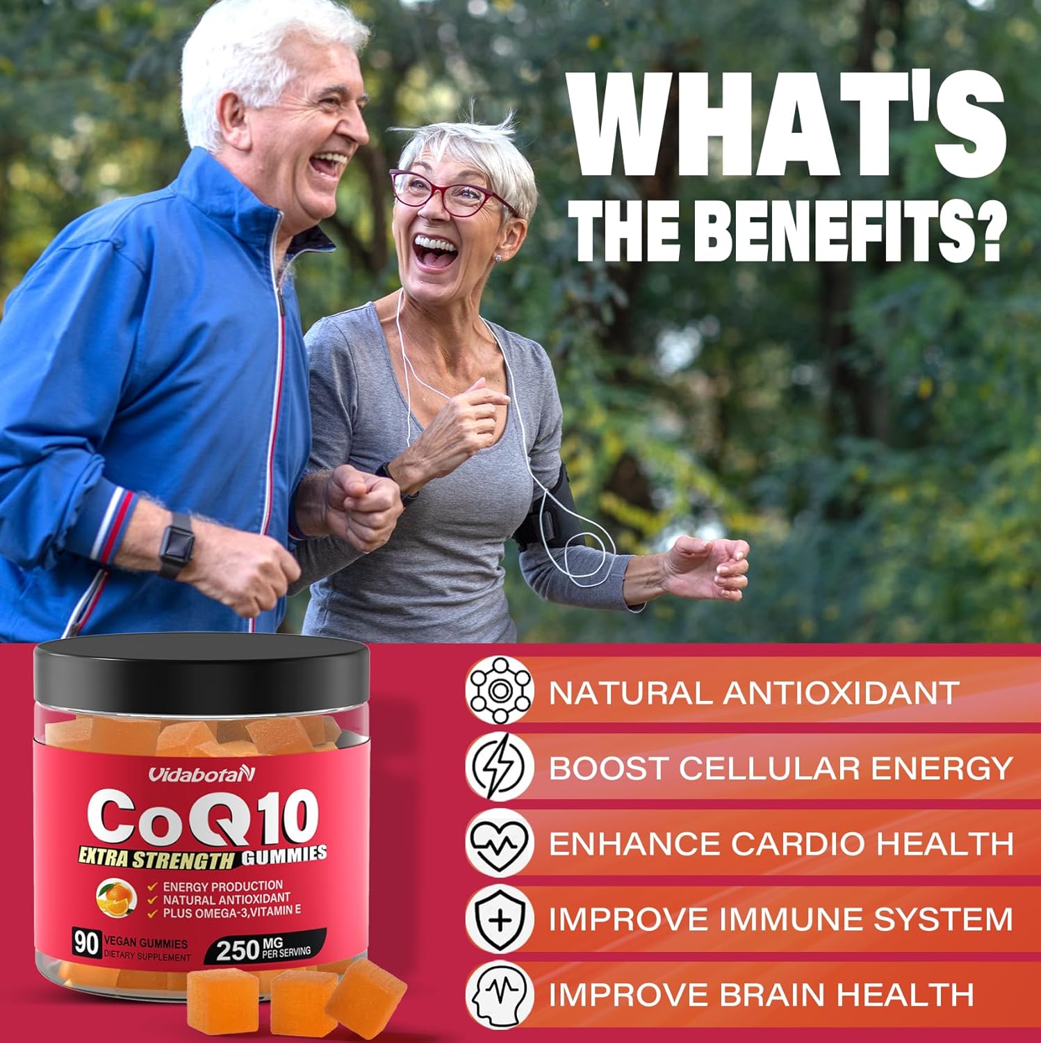 Sugar Free CoQ10 Gummies 250mg with Vitamin E & Omega-3 - Vegan, Orange Flavor - Heart & Energy Support - 90 Chewable Gummies