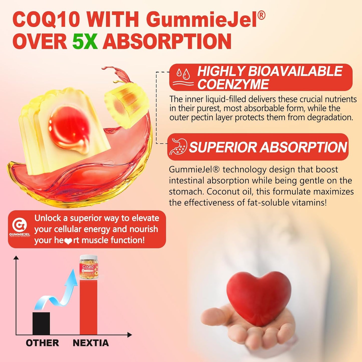 Sugar-Free CoQ10 Gummies with Ashwagandha, Magnesium, B6, D3, B12, & B9 - Energy & Heart Support - 2 Pack