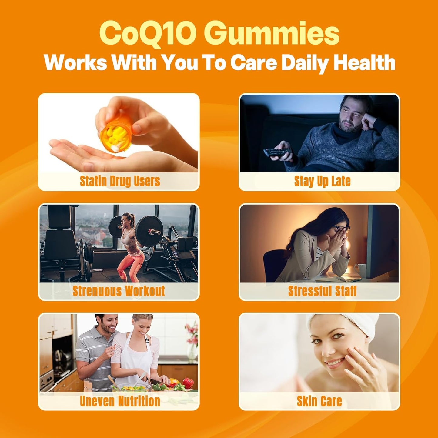 Sugar-Free CoQ10 Gummies with Omega-3, EPA, DHA, B3, and Zinc - Vegan Heart Health Supplements - 60 Day Supply