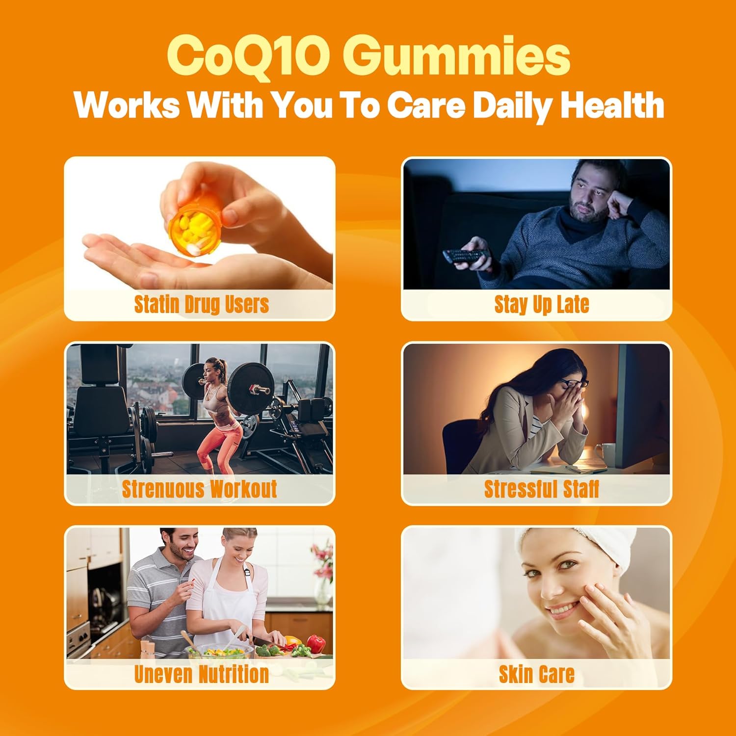 Sugar-Free CoQ10 Gummies with Omega-3, EPA, DHA, B3, and Zinc - Vegan Heart Health Supplements - 60 Day Supply