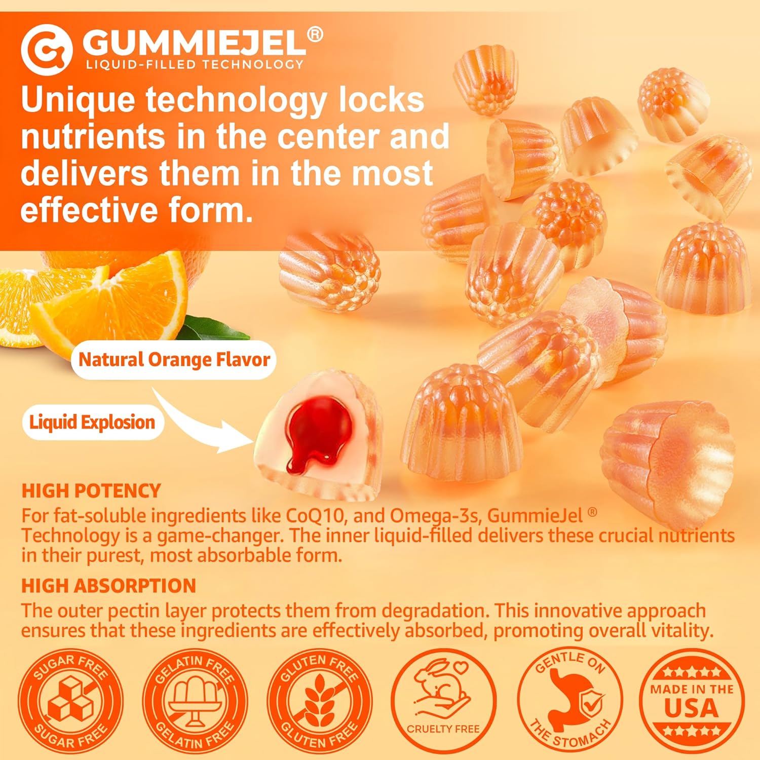 Sugar-Free CoQ10 Gummies with Omega-3, EPA, DHA, B3, and Zinc - Vegan Heart Health Supplements - 60 Day Supply