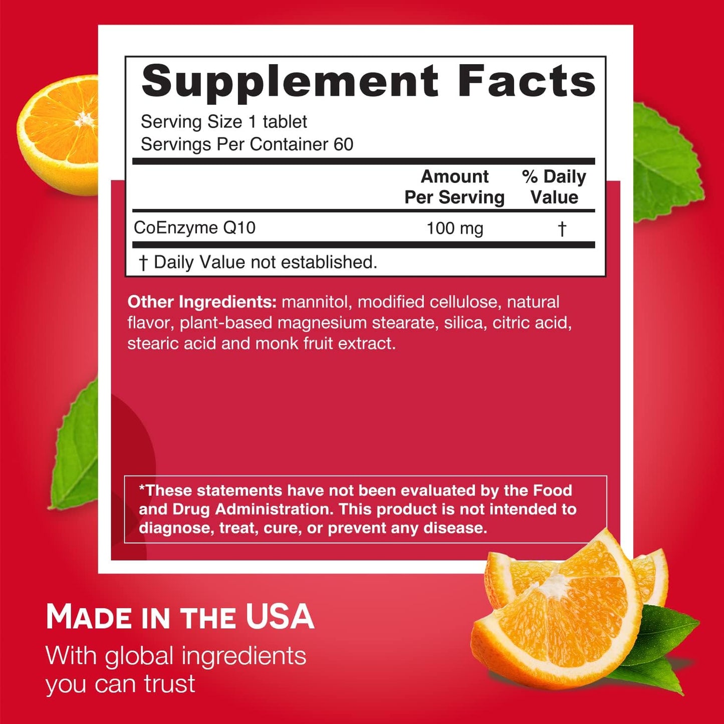 Sugar-Free CoQ10 Supplement 100mg - EZ Melts Dissolvable Tablets for 2 Months