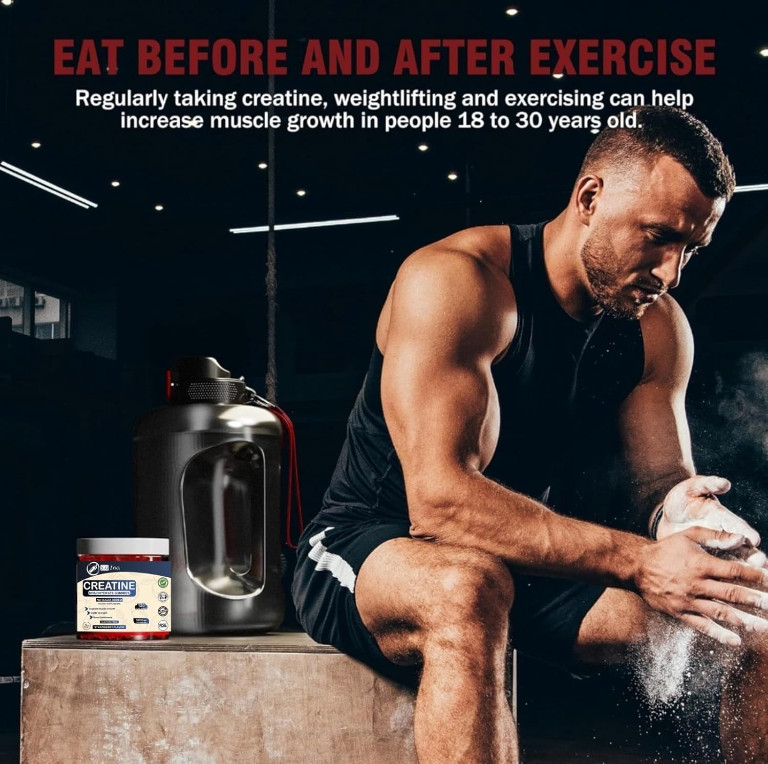 Sugar-Free Creatine Monohydrate Gummies for Energy Boost - 5g Muscle Support Supplements - Strawberry Flavored Chewables for Men & Women - 120 Gummies