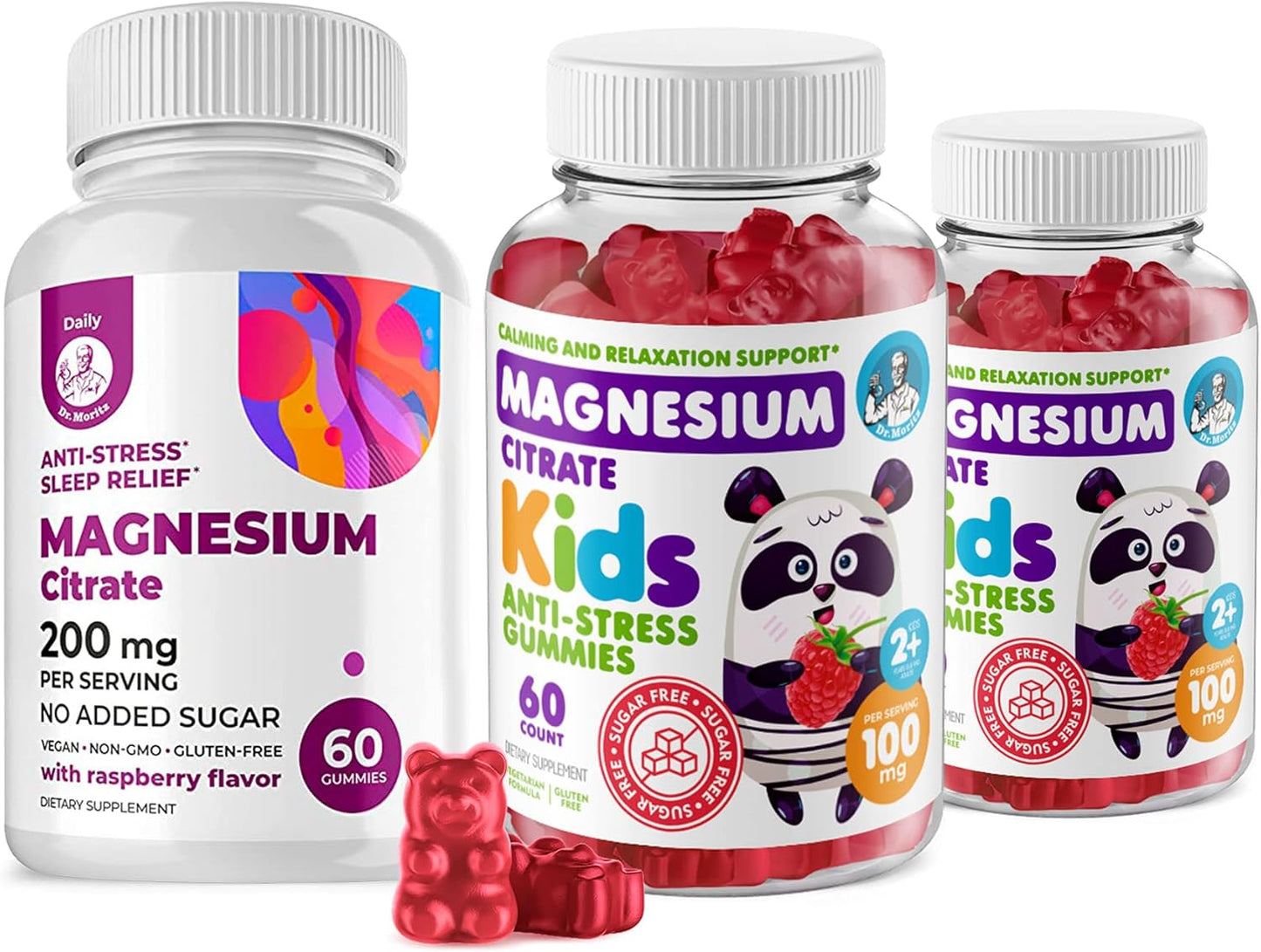 Sugar-Free Dr. Moritz Kids Magnesium Gummies - 120 & 60 Count, Calm Supplement for Children & Adults