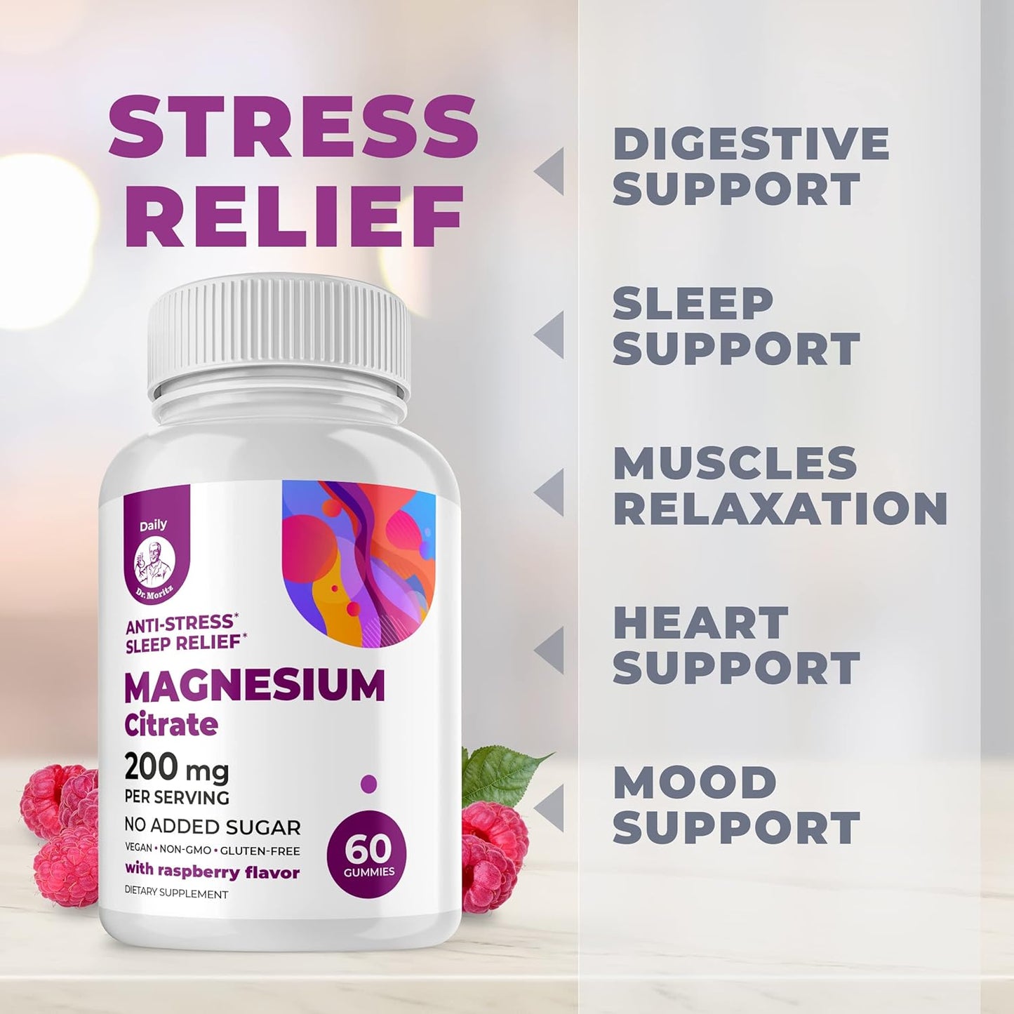 Sugar-Free Dr. Moritz Kids Magnesium Gummies - 120 & 60 Count, Calm Supplement for Children & Adults