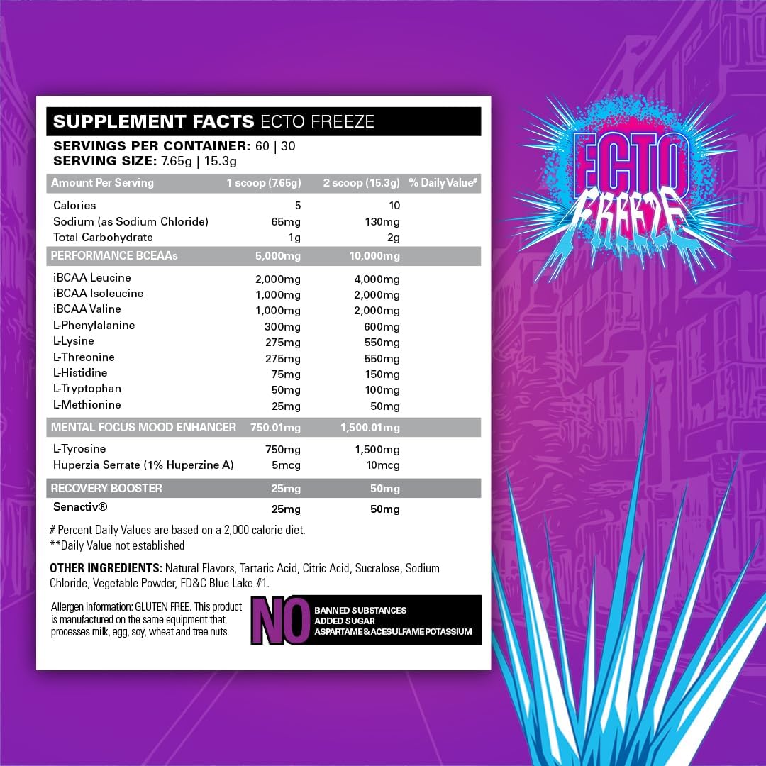 Sugar-Free EHP Labs x Ghostbusters Beyond BCAA Powder for Muscle Recovery - Post-Workout Amino Acids Supplement with EAA - 60 Servings (Ecto Freeze)