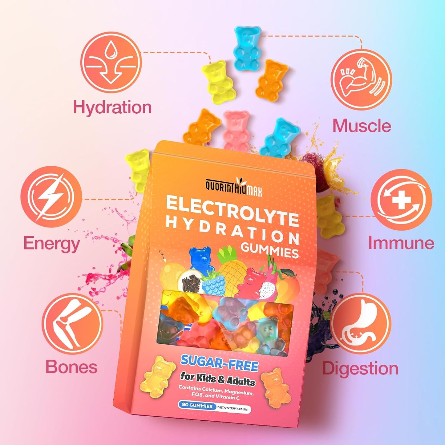 Sugar-Free Electrolyte Gummies for Running & Sports | Energy Chews with Calcium & Vitamin C | Gluten-Free, Multiple Flavors - 90 Gummies for Kids & Adults