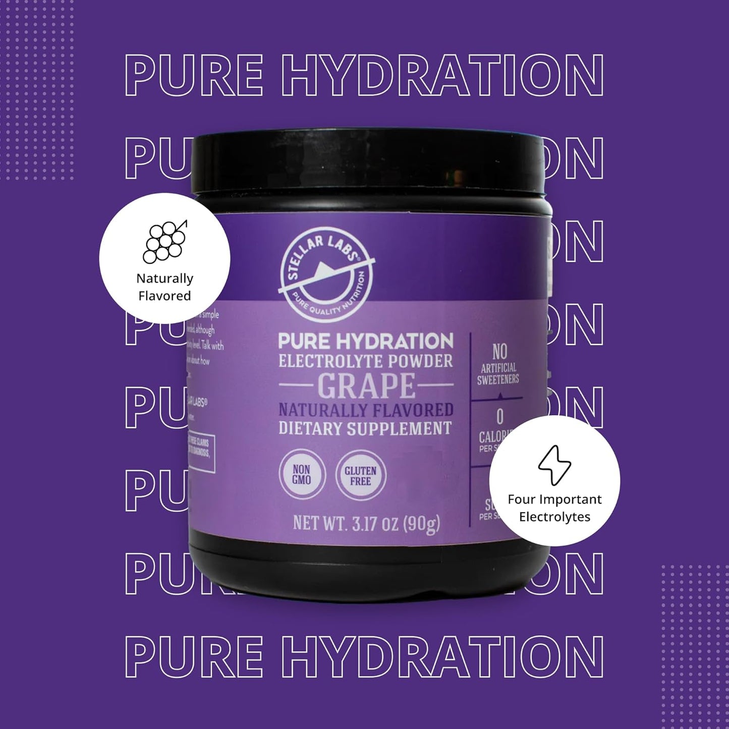 Sugar Free Electrolyte Powder Mix for Hydration | Keto Friendly Grape Flavor | Low FODMAP, Non-GMO, Gluten Free | 30 Servings