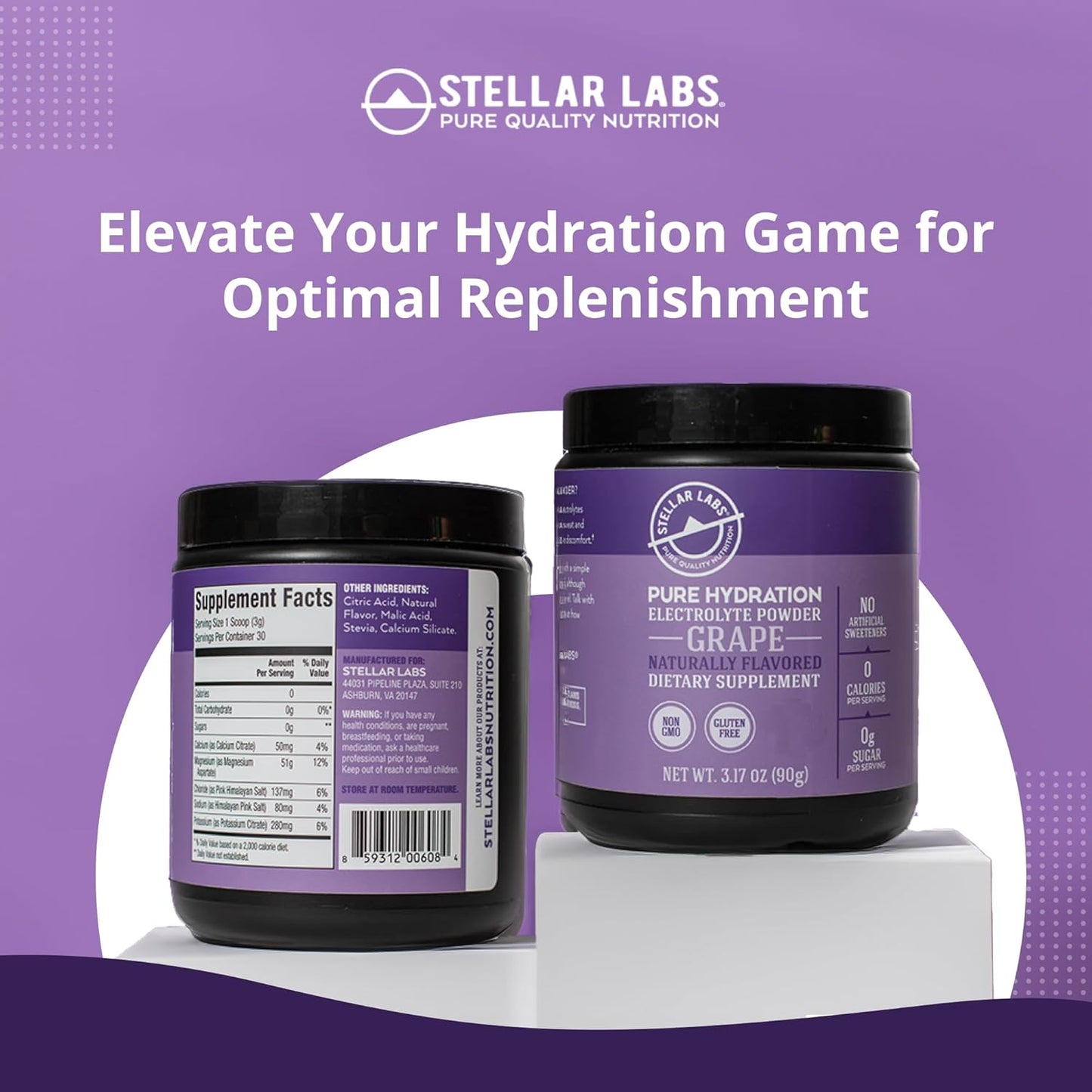 Sugar Free Electrolyte Powder Mix for Hydration | Keto Friendly Grape Flavor | Low FODMAP, Non-GMO, Gluten Free | 30 Servings