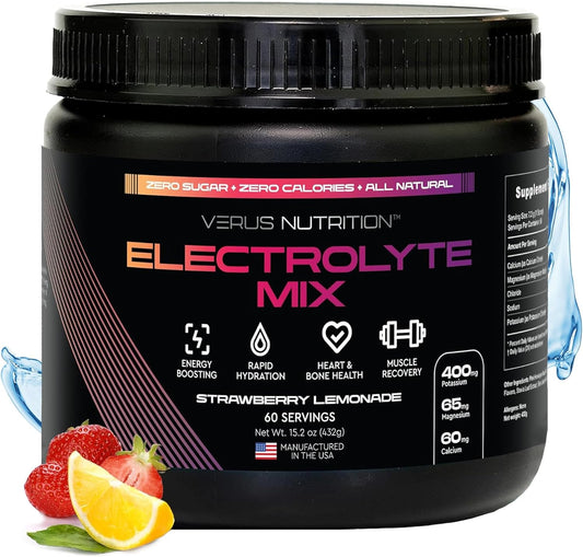 Sugar-Free Electrolytes Powder for Fasting, Keto & Vegan | Natural Ingredients for Energy Boost | Zero Calorie Hydration Mix, 60 Servings