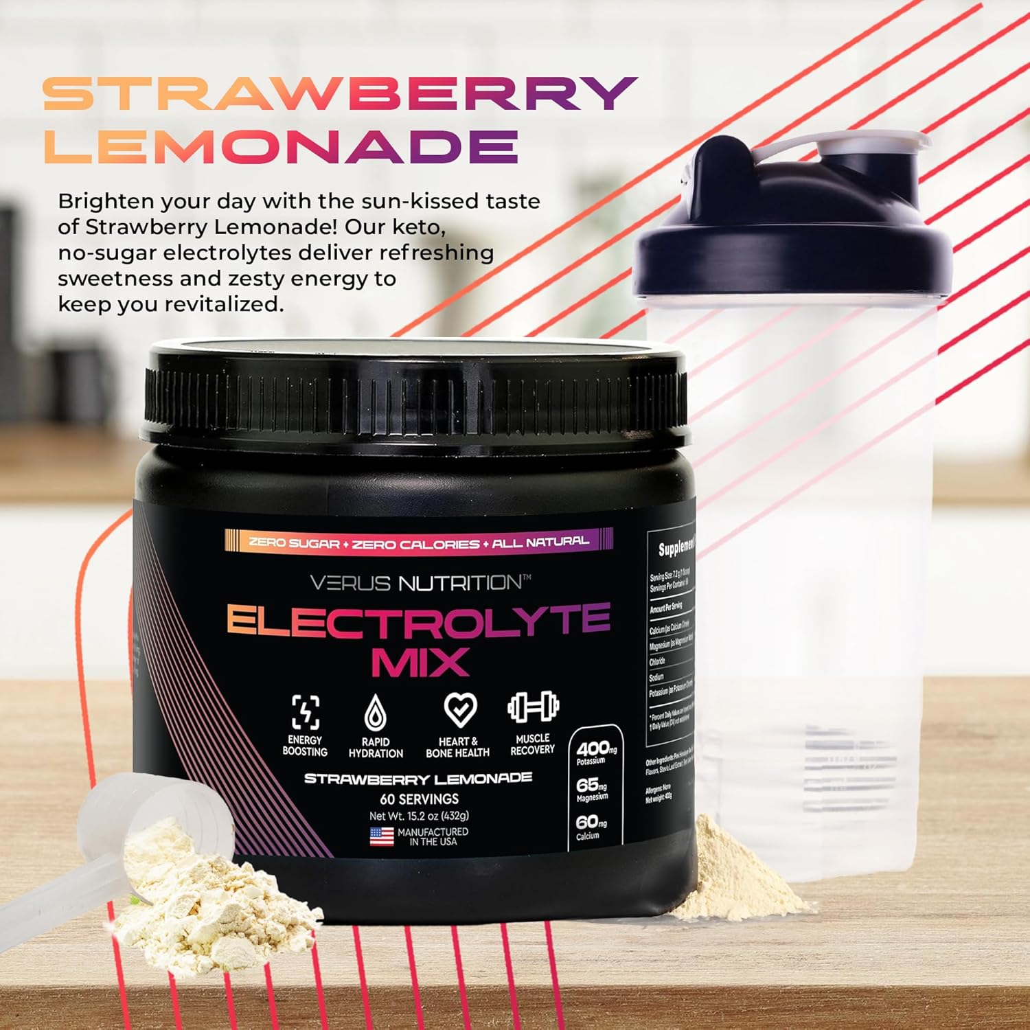 Sugar-Free Electrolytes Powder for Fasting, Keto & Vegan | Natural Ingredients for Energy Boost | Zero Calorie Hydration Mix, 60 Servings