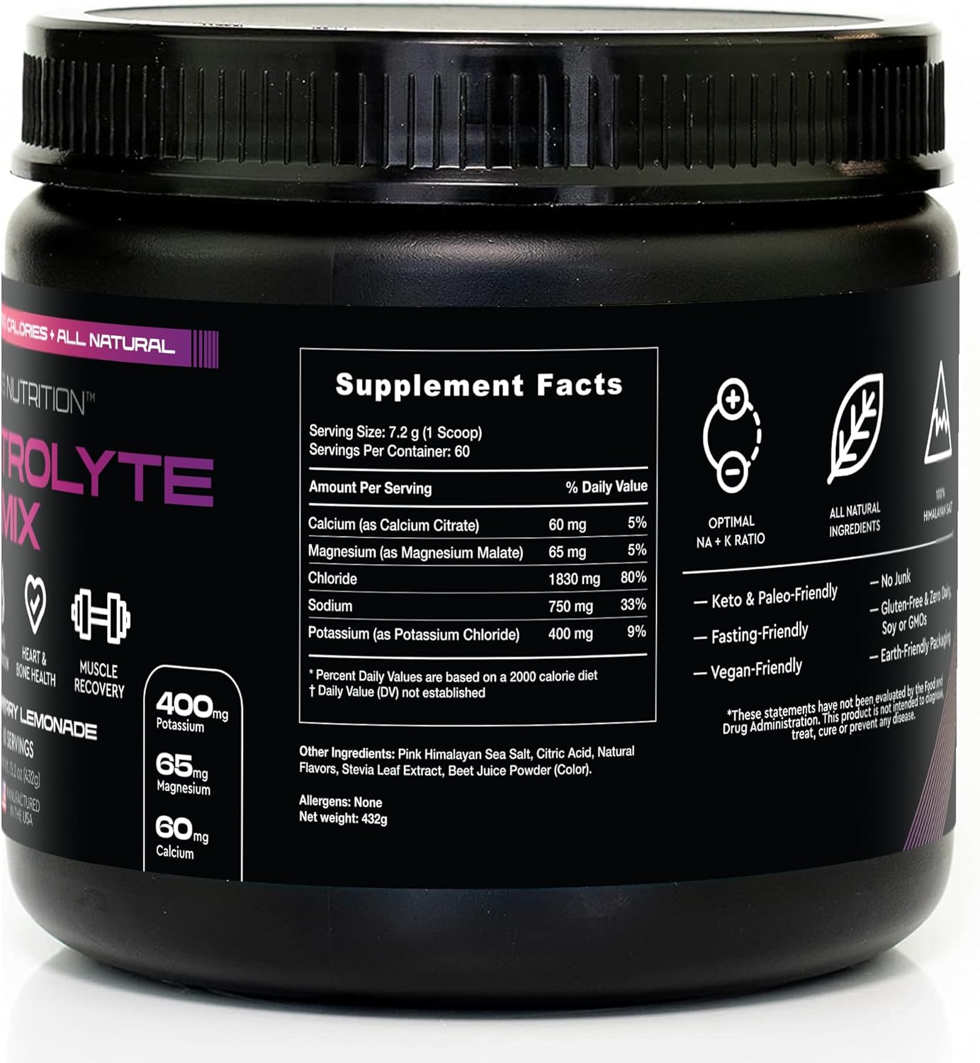 Sugar-Free Electrolytes Powder for Fasting, Keto & Vegan | Natural Ingredients for Energy Boost | Zero Calorie Hydration Mix, 60 Servings