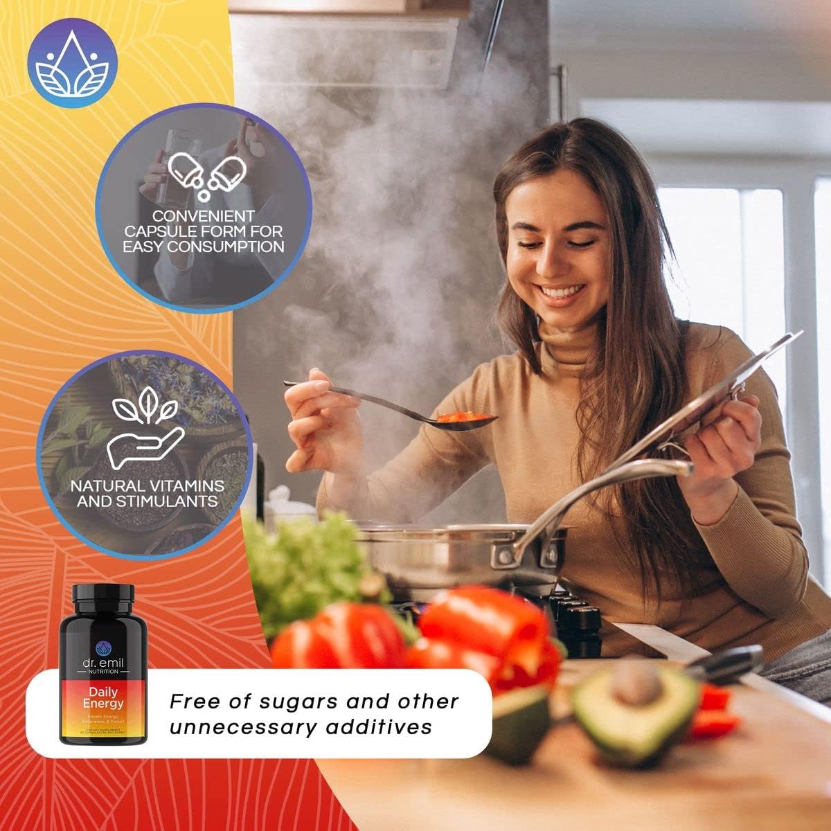 Sugar-Free Energy Pills with Guarana, L-Taurine, L-Theanine - 160mg Caffeine - Boost Energy & Focus - Dr. Emil Nutrition