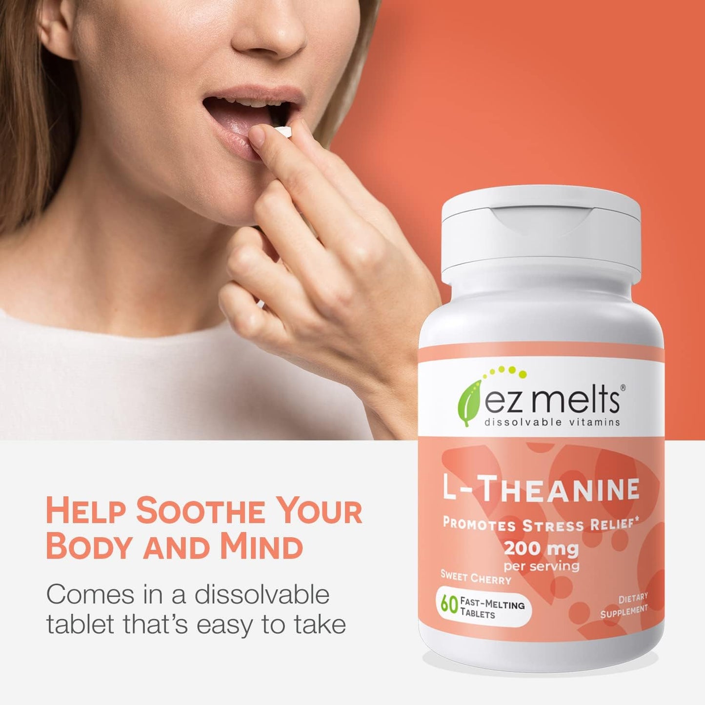 Sugar-Free EZ Melts L-Theanine 200 mg - 1 Month Supply - Dissolvable Tablets