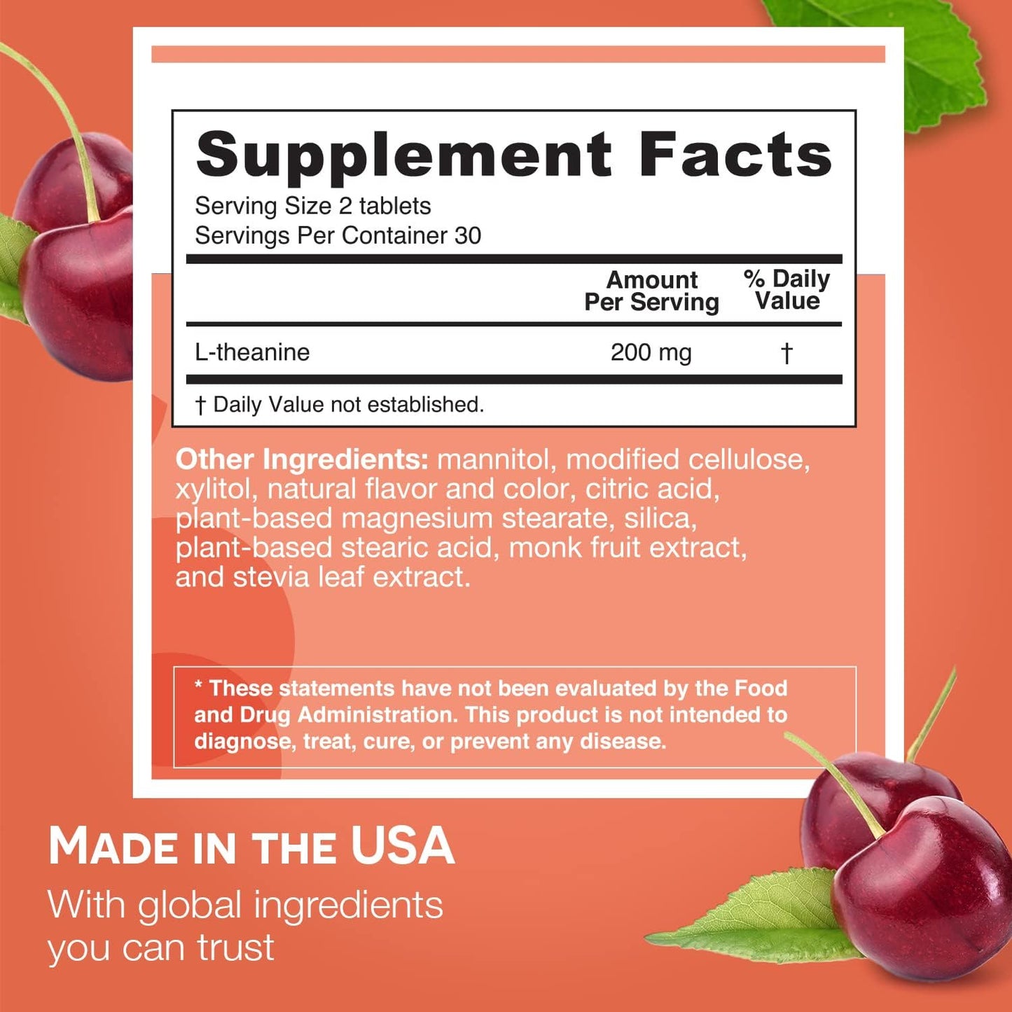 Sugar-Free EZ Melts L-Theanine 200 mg - 1 Month Supply - Dissolvable Tablets