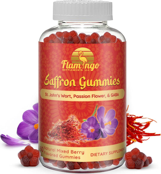 Sugar-Free Flamingo Saffron Gummies with GABA & Passion Flower for Focus & Mood - 60 Count