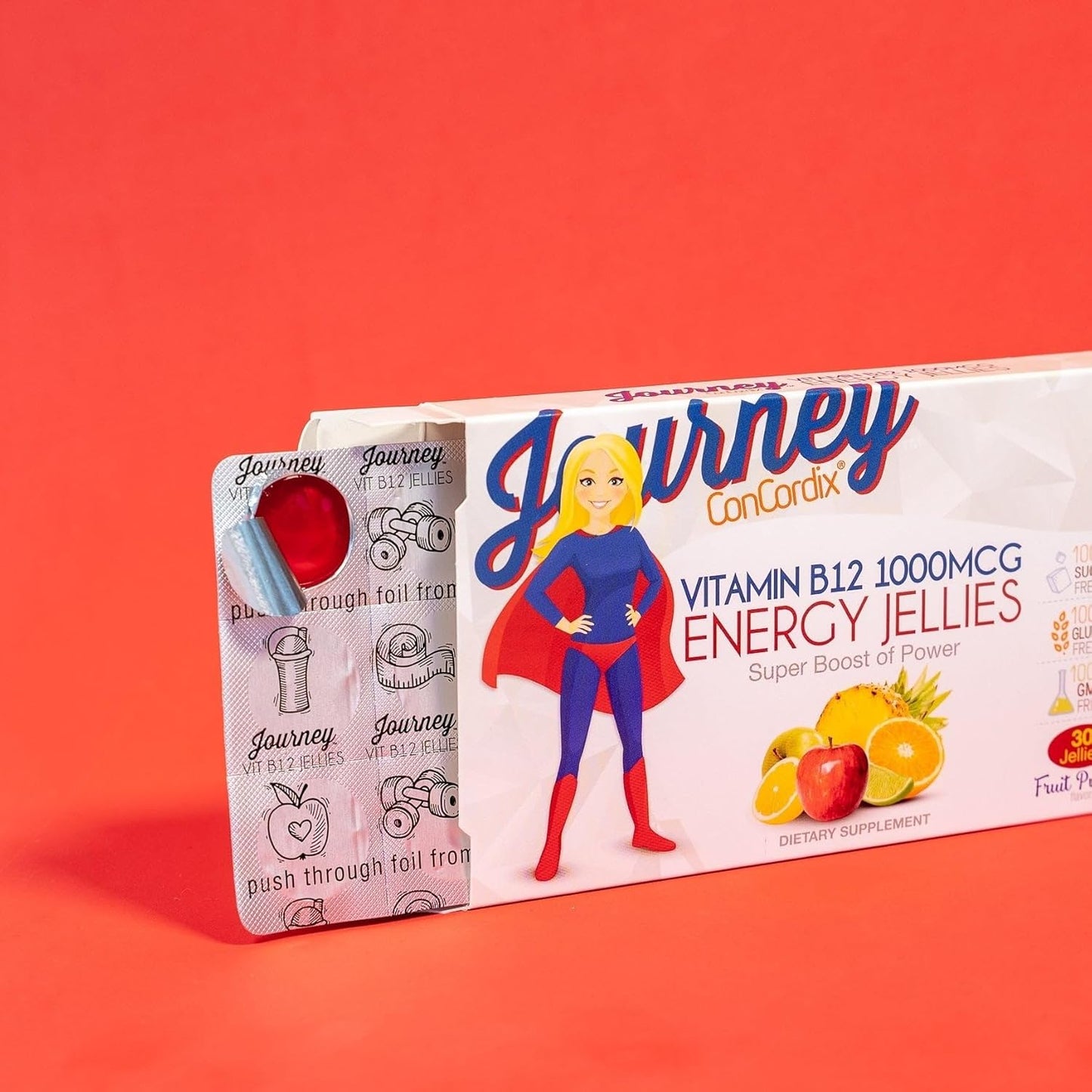 Sugar-Free Fruit Punch Energy Jellies with 1,000 mcg Vitamin B12 for Bariatric Eating (30 Count)