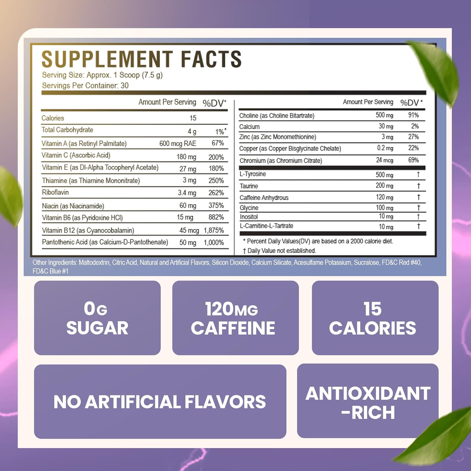 Sugar-Free Grape Energy Powder Drink Mix with Antioxidants for Morning Boost and Sports Nutrition