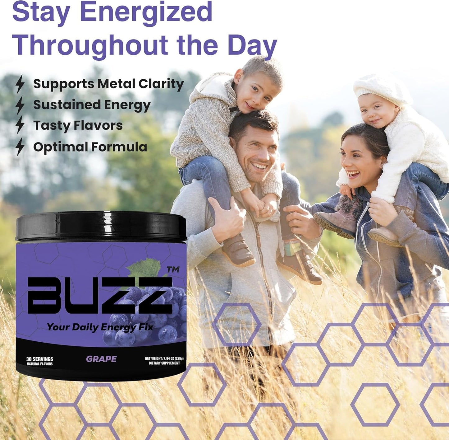 Sugar-Free Grape Energy Powder Drink Mix with Antioxidants for Morning Boost and Sports Nutrition