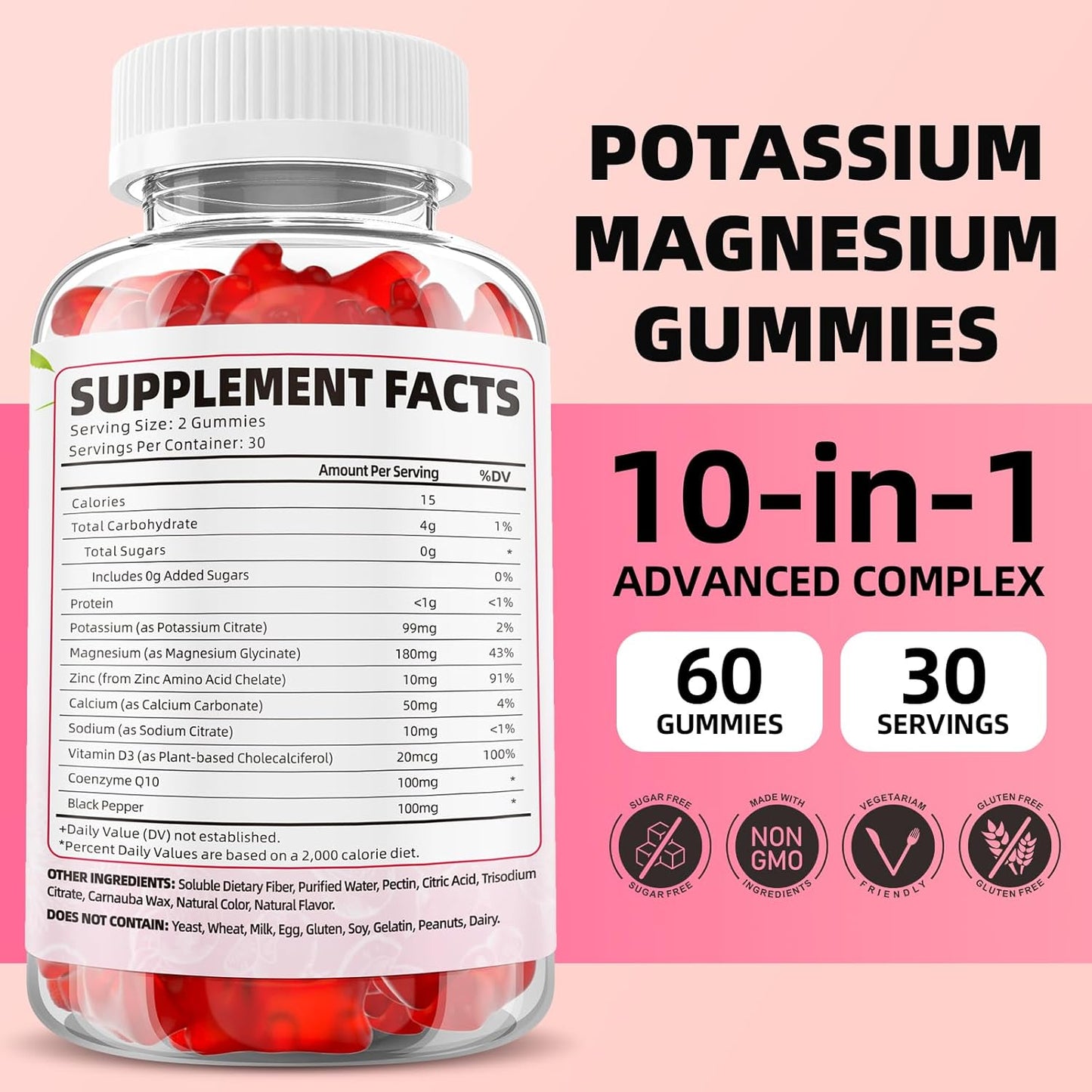 Sugar-Free GrnLife Potassium Magnesium Gummies - Raspberry Flavored Supplement for Leg Cramps and Immune Health - 120 Count