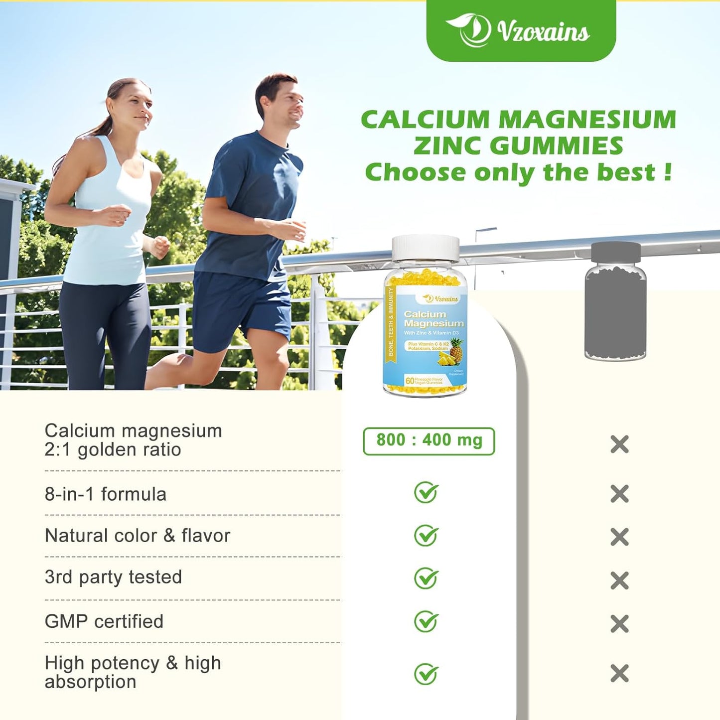 Sugar-Free High Absorption Calcium Gummies with Vitamin D3 for Bone Strength - Vegan Pineapple Flavor - 120 Count