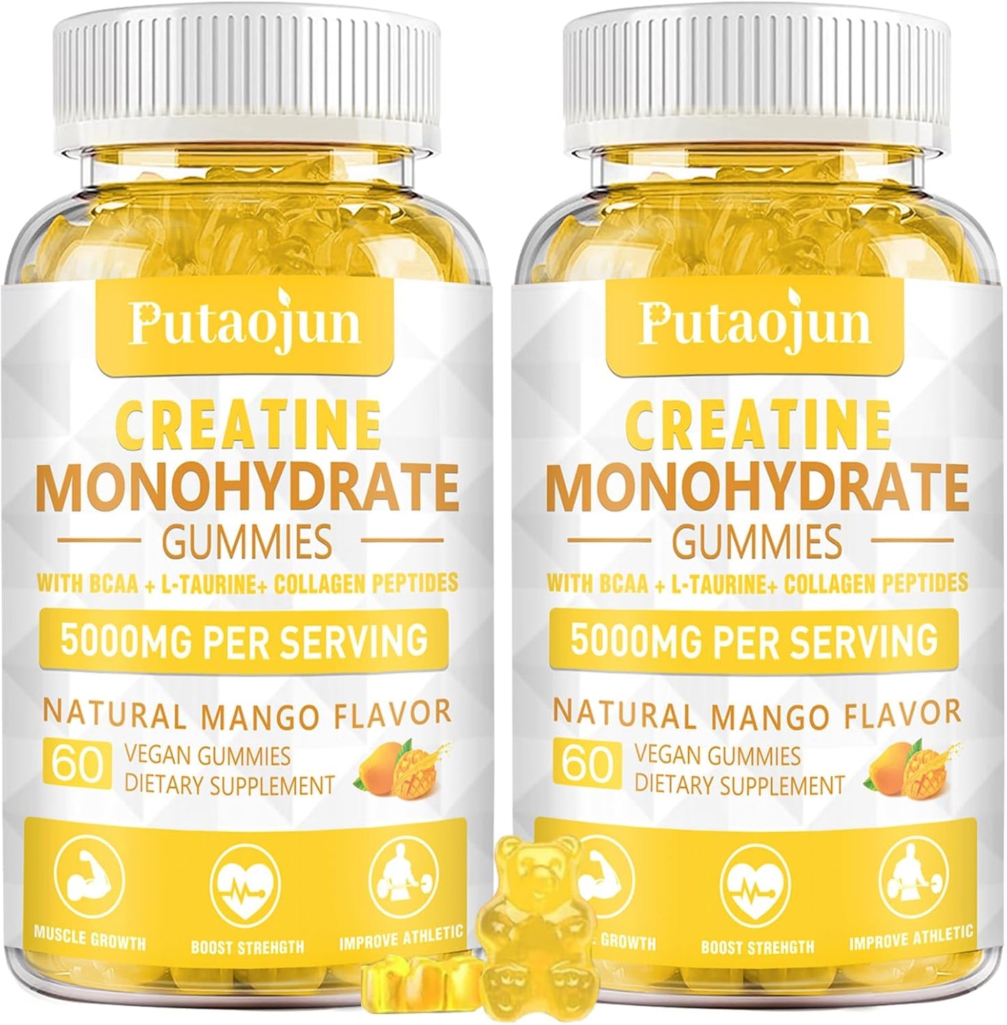 Sugar-Free Hydrolyzed Collagen & Creatine Gummies with Vitamins D3 & B12 - 120 Count - Muscle Strength Enhancing Workout Supplement for Men & Women