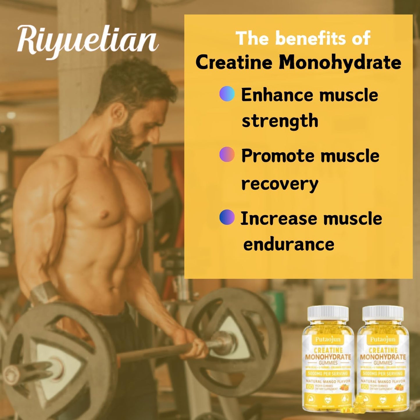 Sugar-Free Hydrolyzed Collagen & Creatine Gummies with Vitamins D3 & B12 - 120 Count - Muscle Strength Enhancing Workout Supplement for Men & Women