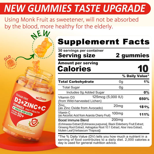 Sugar Free Immune Support Gummies with Vitamin C, D3, Zinc, and CoQ10 - 200mg
