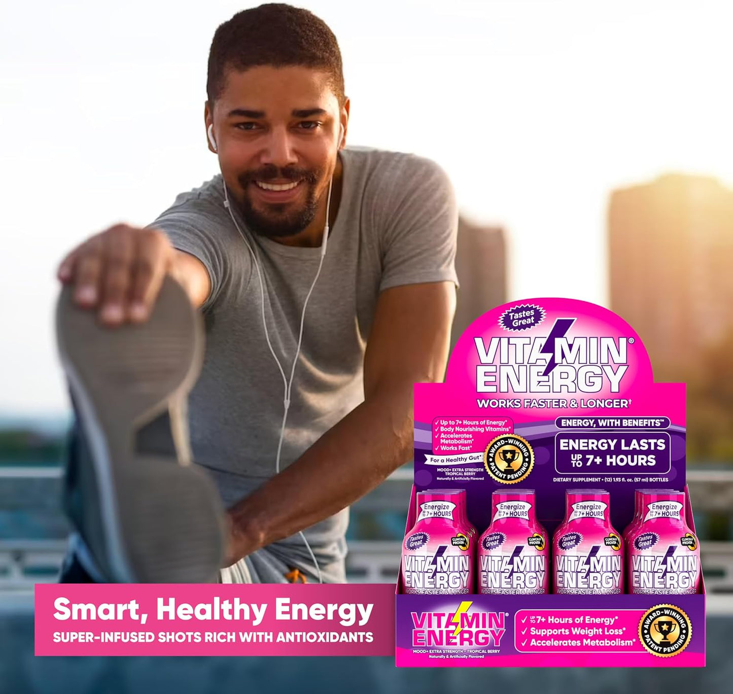 Sugar-Free Keto and Vegan Friendly Mood Support Energy Drink Shots with Rhodiola and Chamomile for 7+ Hours of Energy - Tropical Berry Flavor - 1.93 Fl Oz (Pack of 24)