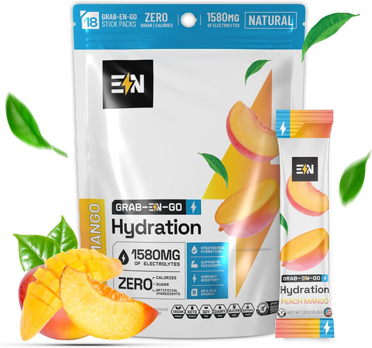 Sugar-Free Keto Electrolytes Powder Packets - Peach Mango Flavor, 18 CT, Vegan, Non-GMO, Organic, Gluten-Free, Single-Serving Hydration Packets
