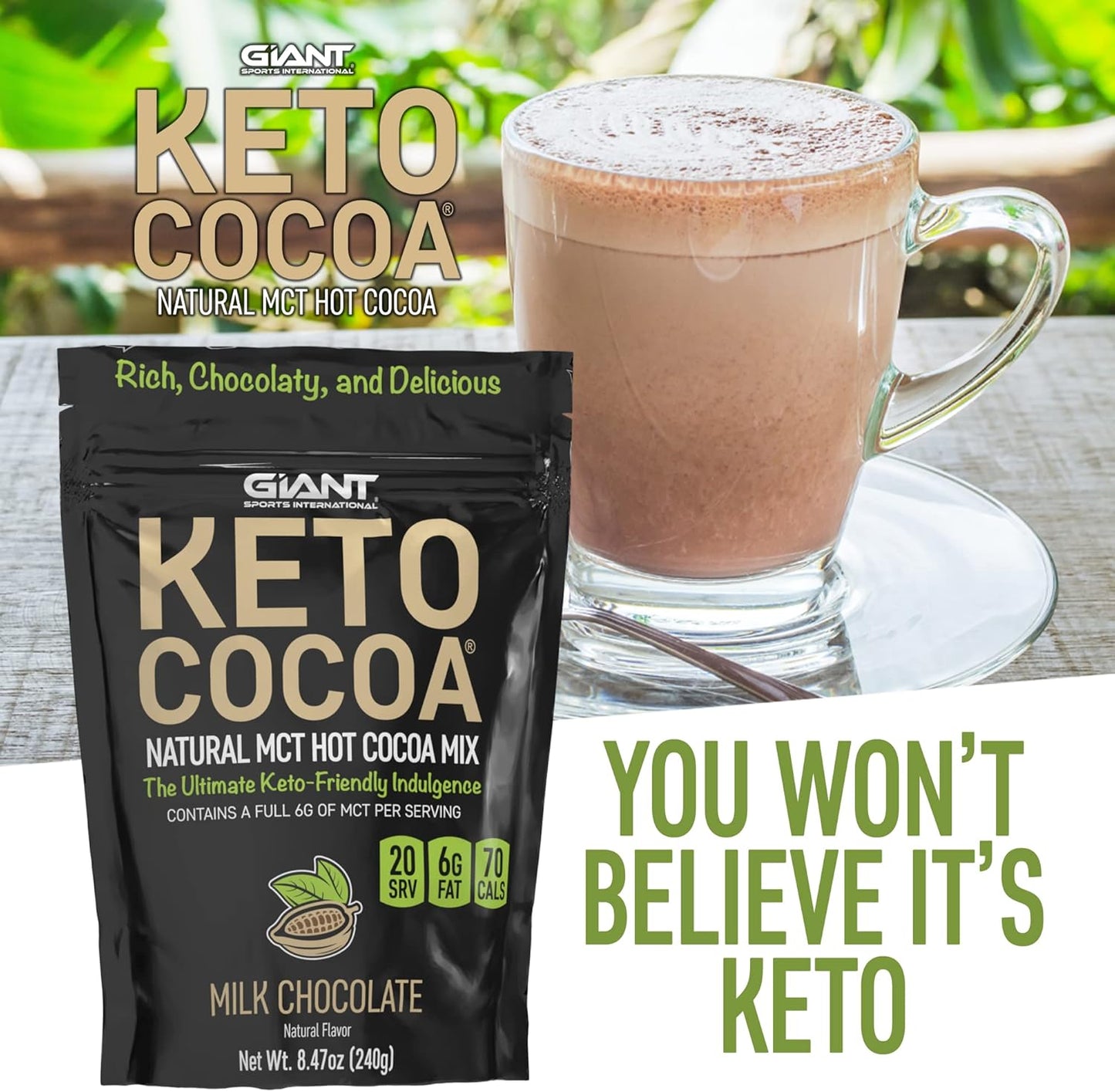 Sugar-Free Keto Hot Chocolate Mix with MCTs - Gluten-Free, 20 Servings
