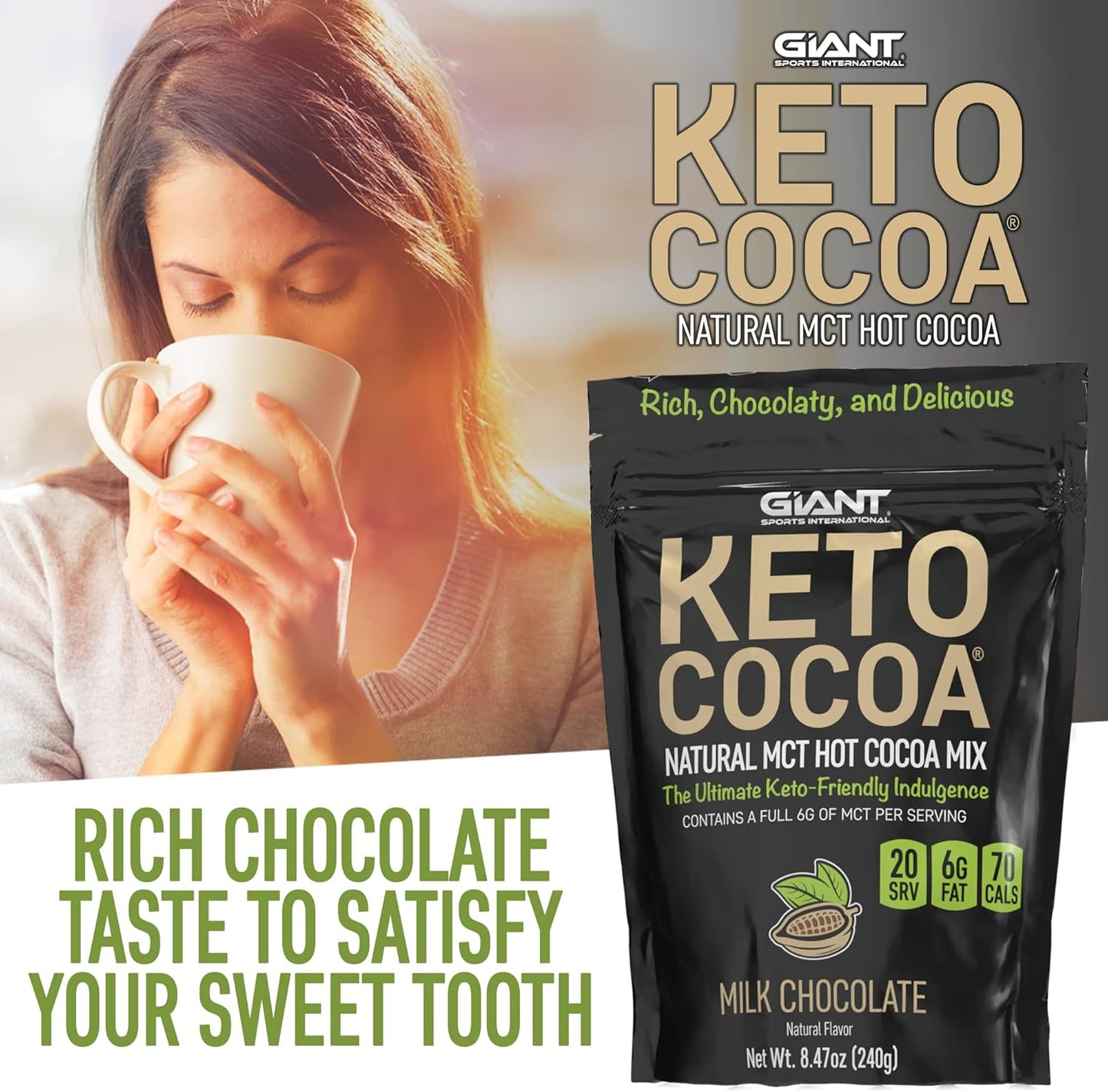 Sugar-Free Keto Hot Chocolate Mix with MCTs - Gluten-Free, 20 Servings