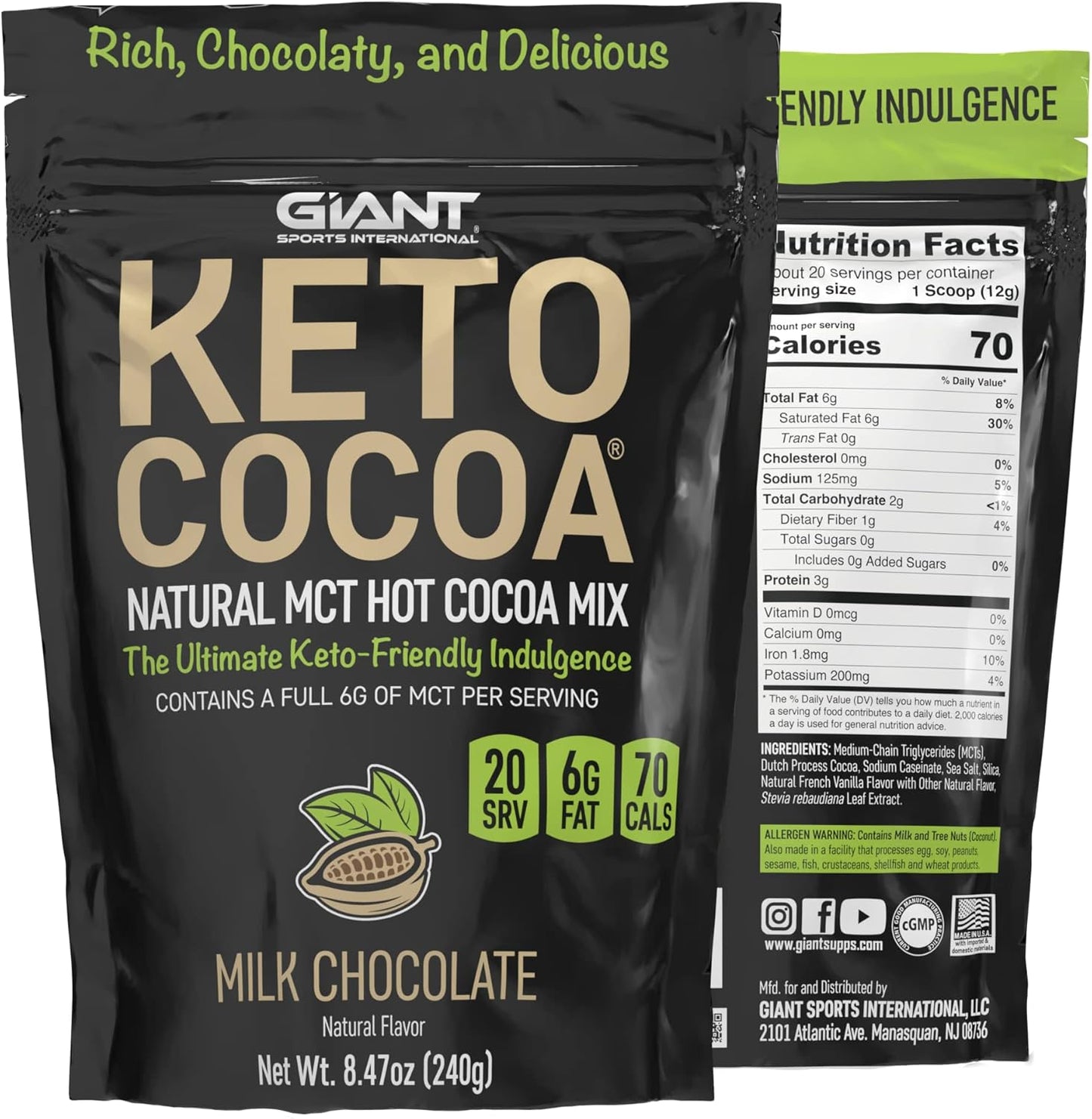 Sugar-Free Keto Hot Chocolate Mix with MCTs - Gluten-Free, 20 Servings