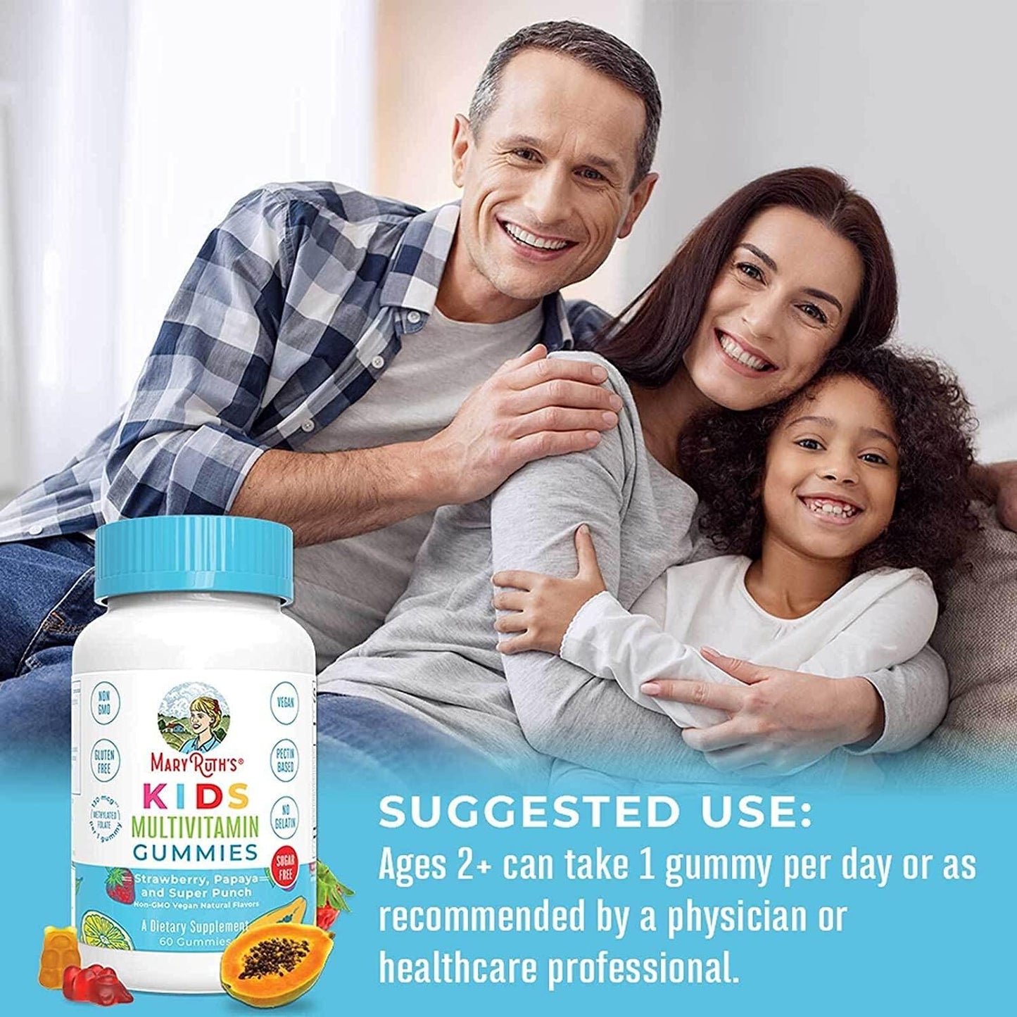 Sugar-Free Kids Multivitamin Gummies | 2-Month Supply | Ages 2+ | Essential Vitamins C, D3, Zinc | 60 Count x 2