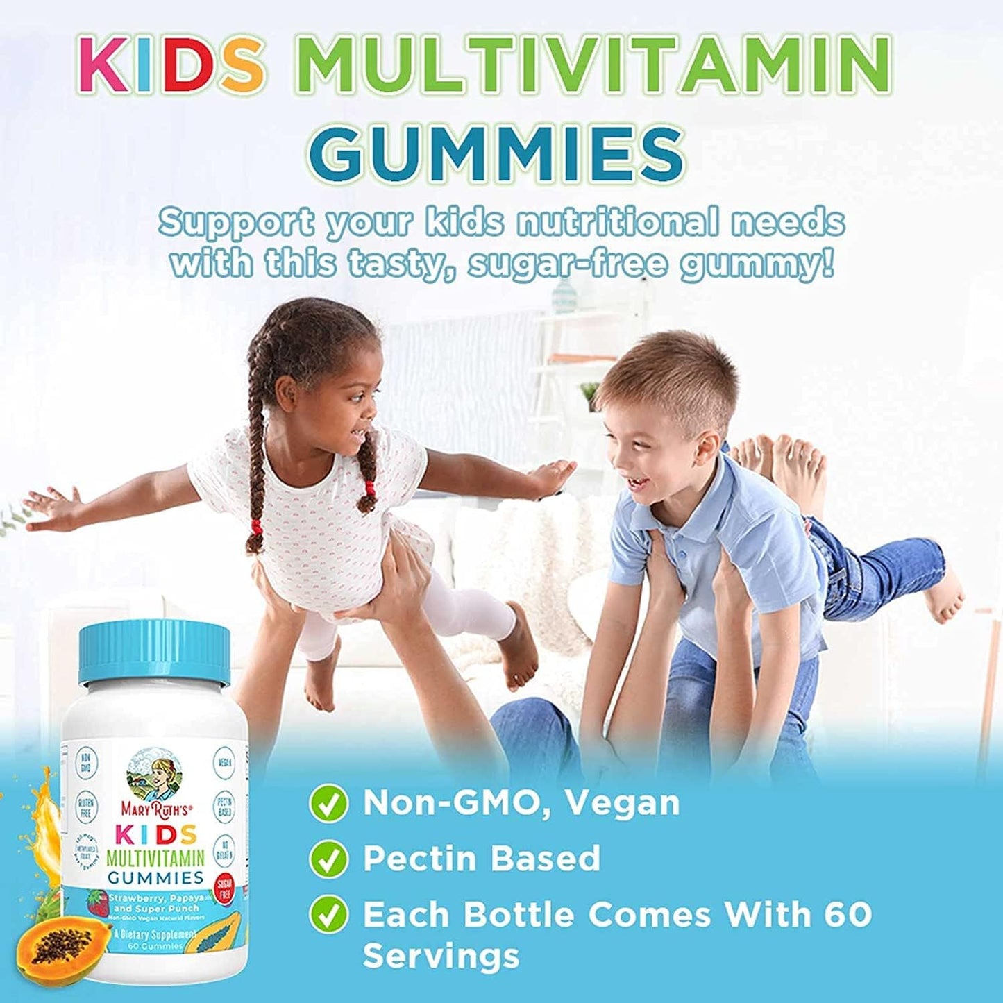 Sugar-Free Kids Multivitamin Gummies | 2-Month Supply | Ages 2+ | Essential Vitamins C, D3, Zinc | 60 Count x 2