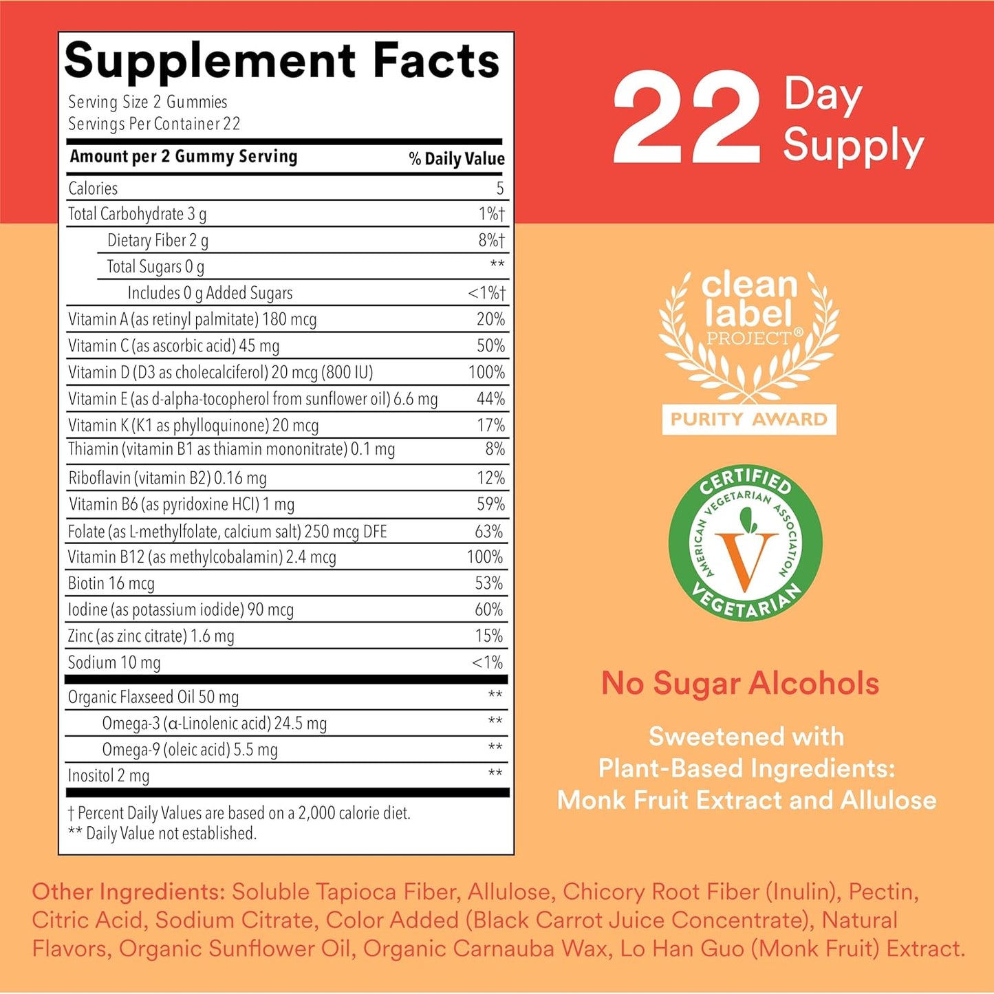 Sugar-Free Kids & Women's Multivitamin Gummies with Omega-3, Vitamin D3, B12, B6, EPA/DHA, Methylfolate & CoQ10