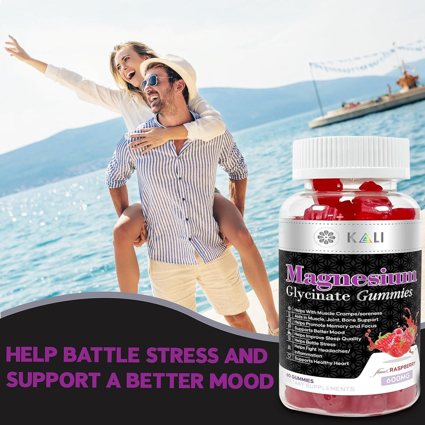 Sugar-Free KLI Magnesium Glycinate Gummies with L-Threonate - 600mg Complex for Better Sleep, Focus, and Stress Relief - 60 Raspberry Gummies