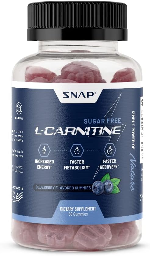 Sugar-Free L-Carnitine Gummies 500mg - Natural Pre Workout Supplement for Energy, Recovery, Metabolism Boost - Blueberry Flavor - 60 Gummies