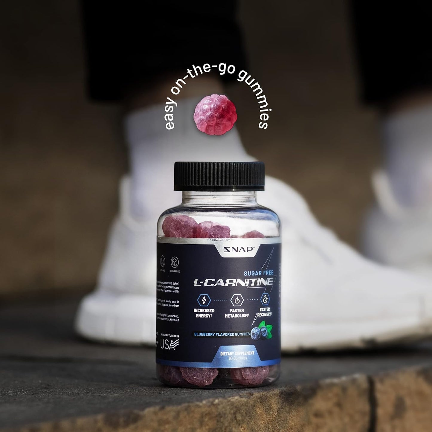 Sugar-Free L-Carnitine Gummies 500mg - Natural Pre Workout Supplement for Energy, Recovery, Metabolism Boost - Blueberry Flavor - 60 Gummies