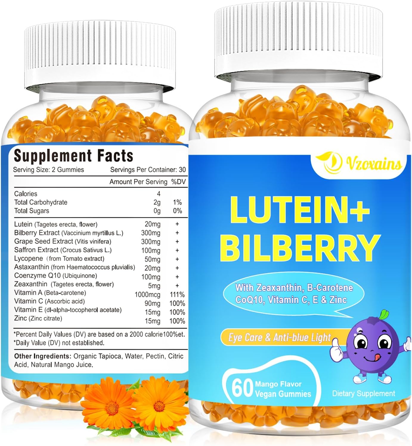 Sugar-Free Lutein & Zeaxanthin Gummies with Bilberry, Astaxanthin, Omega 3, Vitamin C & E - Eye Health Supplement for Adults & Kids - Dry Eye Relief & Macular Support
